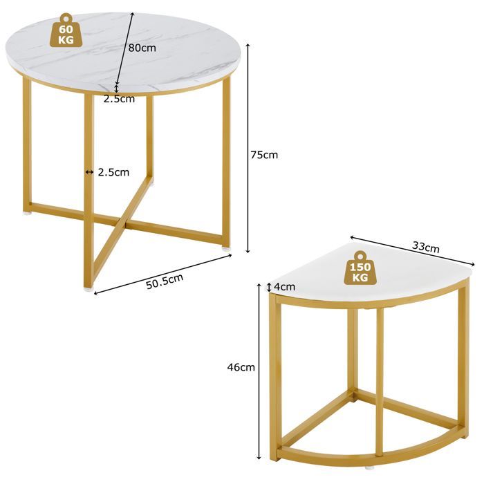 Juego de mesa de comedor blanca con 4 sillas de terciopelo - Tablero de MDF y estructura de hierro dorado, estilo moderno y lujoso.