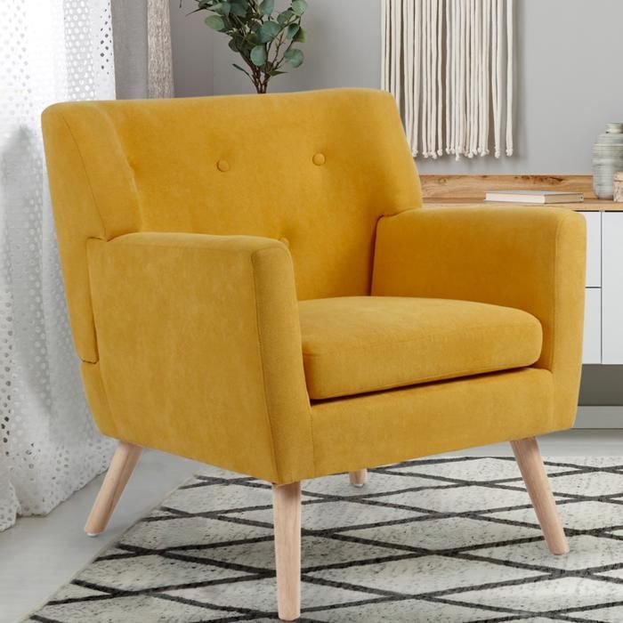 IDMARKET LIV Poltrona scandinava in tessuto giallo senape
