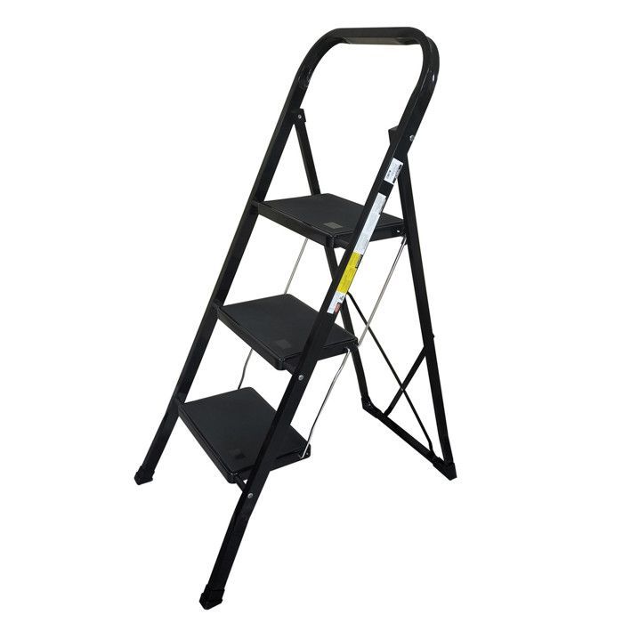 Scala a 3 gradini BM TOOLS BMT-ESC3-BLACK, altezza di lavoro: 70,5 cm, facile da riporre, gradini antiscivolo - NERO