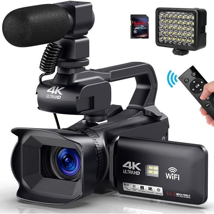 Videocamera 4K - Wi-Fi - 64 MP - Touchscreen da 4 pollici - Zoom 18x - Batteria da 4500 mAh