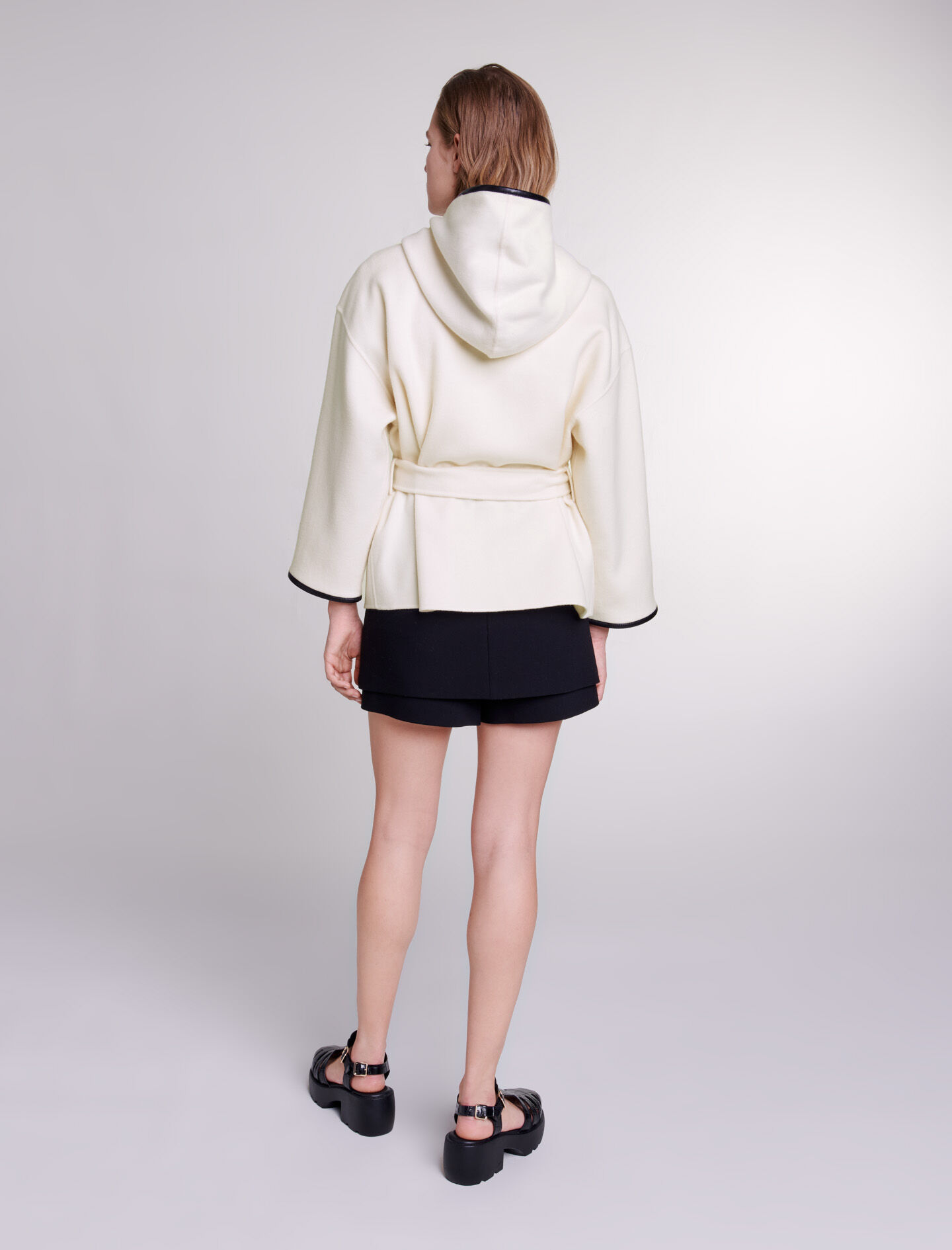 Wollen jas met cape-effect - Wit