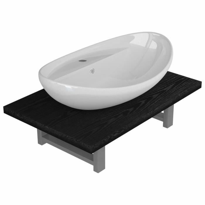 Mueble de baño contemporáneo CHEZZOE con lavabo individual y estante - Juego completo de baño de 2 piezas, cerámica - Negro ☺88679