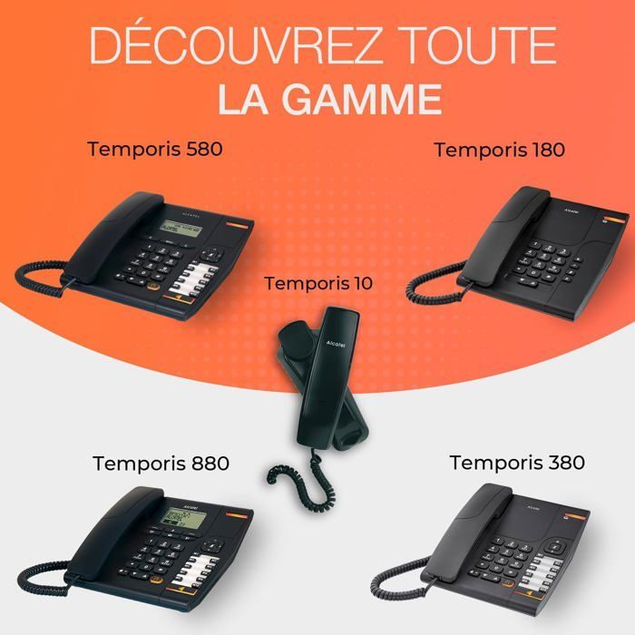 Téléphone fixe filaire professionnel - FEBEST - Temporis 10 Pro - Indicateur lumineux - Fixation murale - Noir