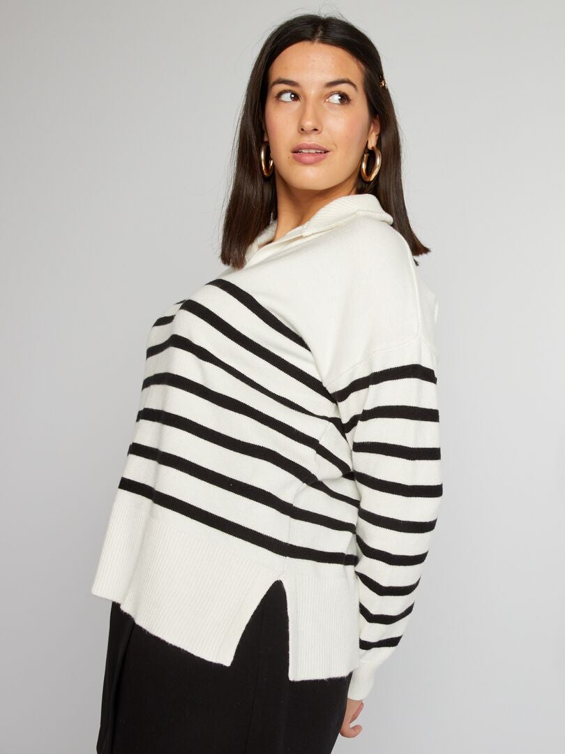 Jersey de cuello alto con cremallera y rayas - BLANCO