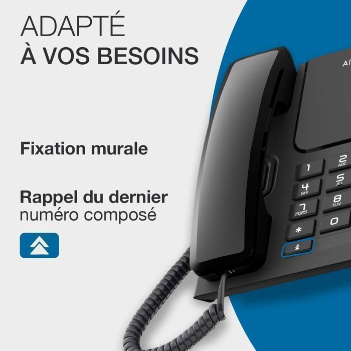 Teléfono fijo - ALCATEL - TEMPORIS T-26 - LED - Negro - Con cable