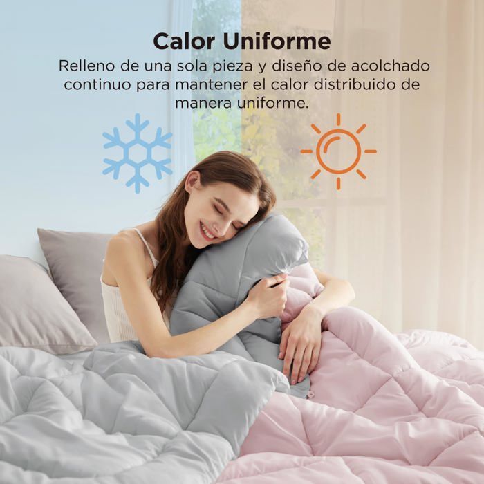 Couette-Bedsure-Rose poudré-Gris micro-155x220cm-300GSM