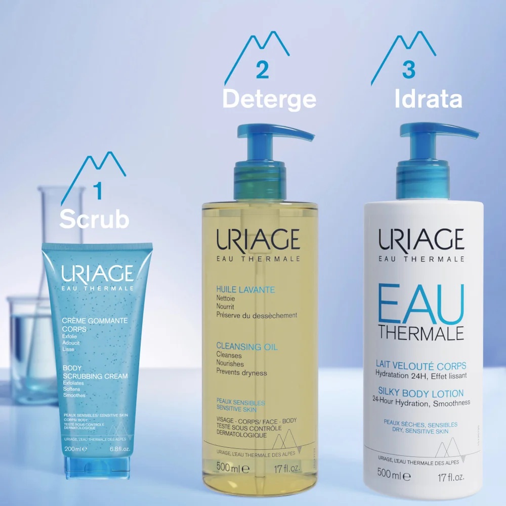 URIAGE Body peelingcrème 200 ml voor de normale tot droge huid
