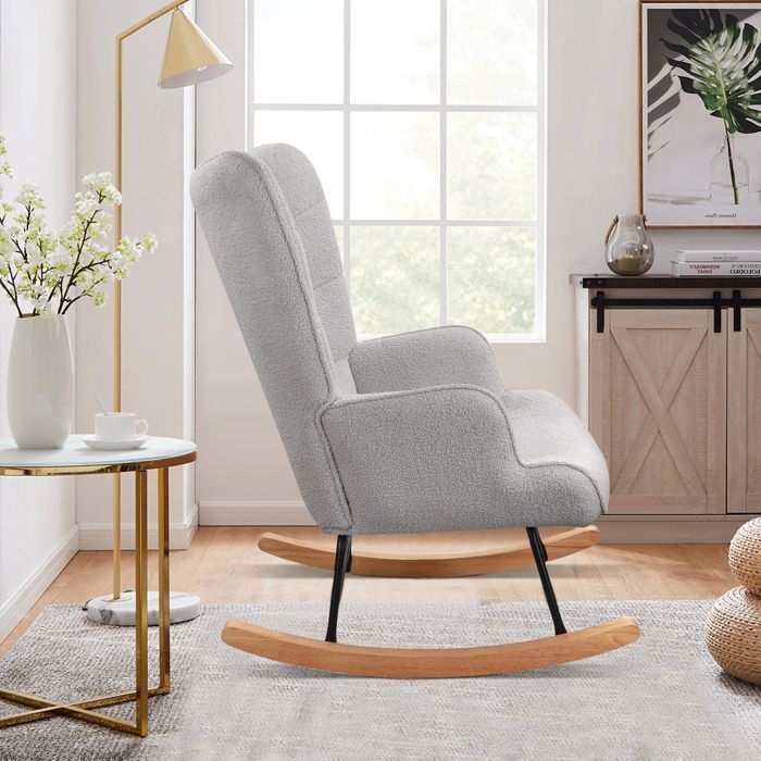 Fauteuil à Bascule - LUMINARIX - Gris - Scandinave - Pieds en Métal et Bois Massif - 1 Place