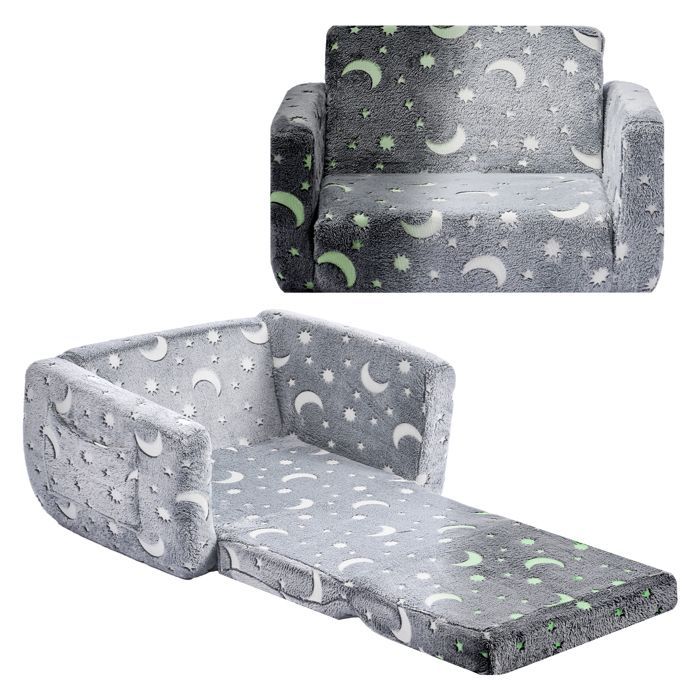 Sofá convertible 2 en 1 para niños - Duoku - Chaise longue plegable y cómoda - Luminoso - con reposabrazos - Gris