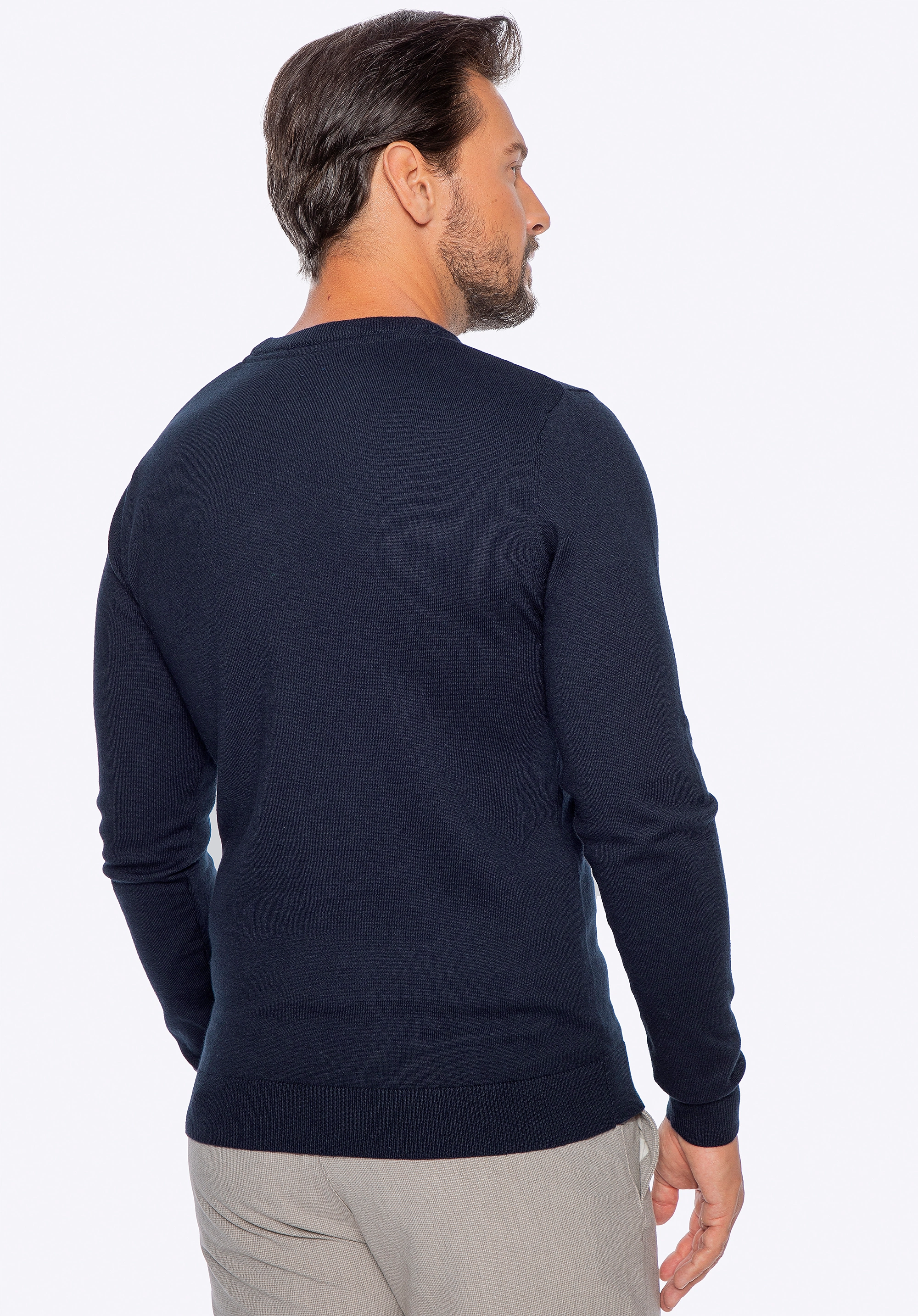 Sweter męski z bawełny z domieszką kaszmiru granatowy