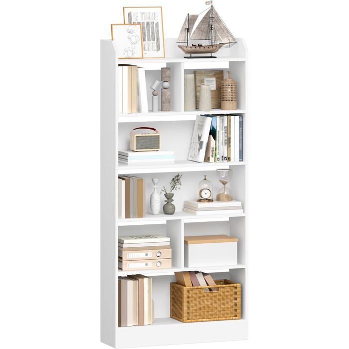 Estantería de 6 niveles, unidad de almacenamiento de libros, separador de ambientes, soporte de exhibición, para sala de estar, dormitorio, oficina, color blanco.