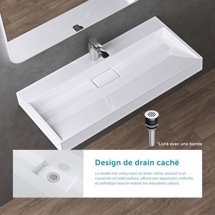 Doporro Wall-Mounted Washbasin with Drain, White, 50x38x11cm, Rectangular Hand Basin with Drilling, Colossum19