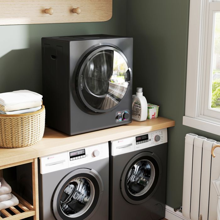 Sèche-linge à évacuation - HOMCOM - 850 W, capacité 2,5 Kg, 4 modes de séchage - cuve en acier inoxydable - 49x40,5x60cm - noir