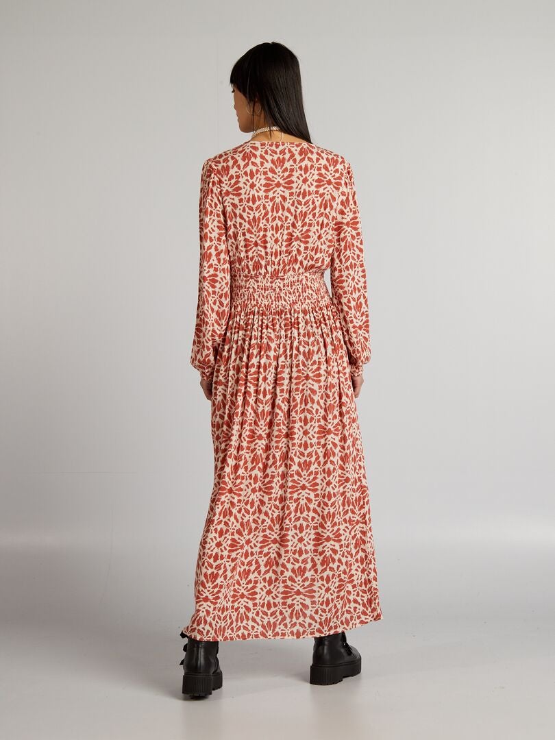 Vestido largo de punto con efecto crepé - ROJO