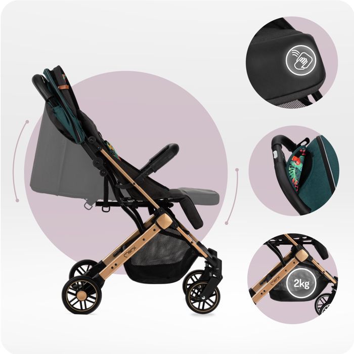 MoMi ESTELLE – Ultra Compact Baby Stroller – Lightweight 7.7 kg – One-Hand Fold – Suitcase Handlebar – Green