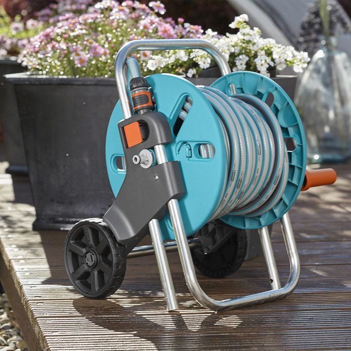 GARDENA CleverRoll hose reel on wheels, size S - 20m hose (13mm diameter) and spray nozzle - 5-year warranty