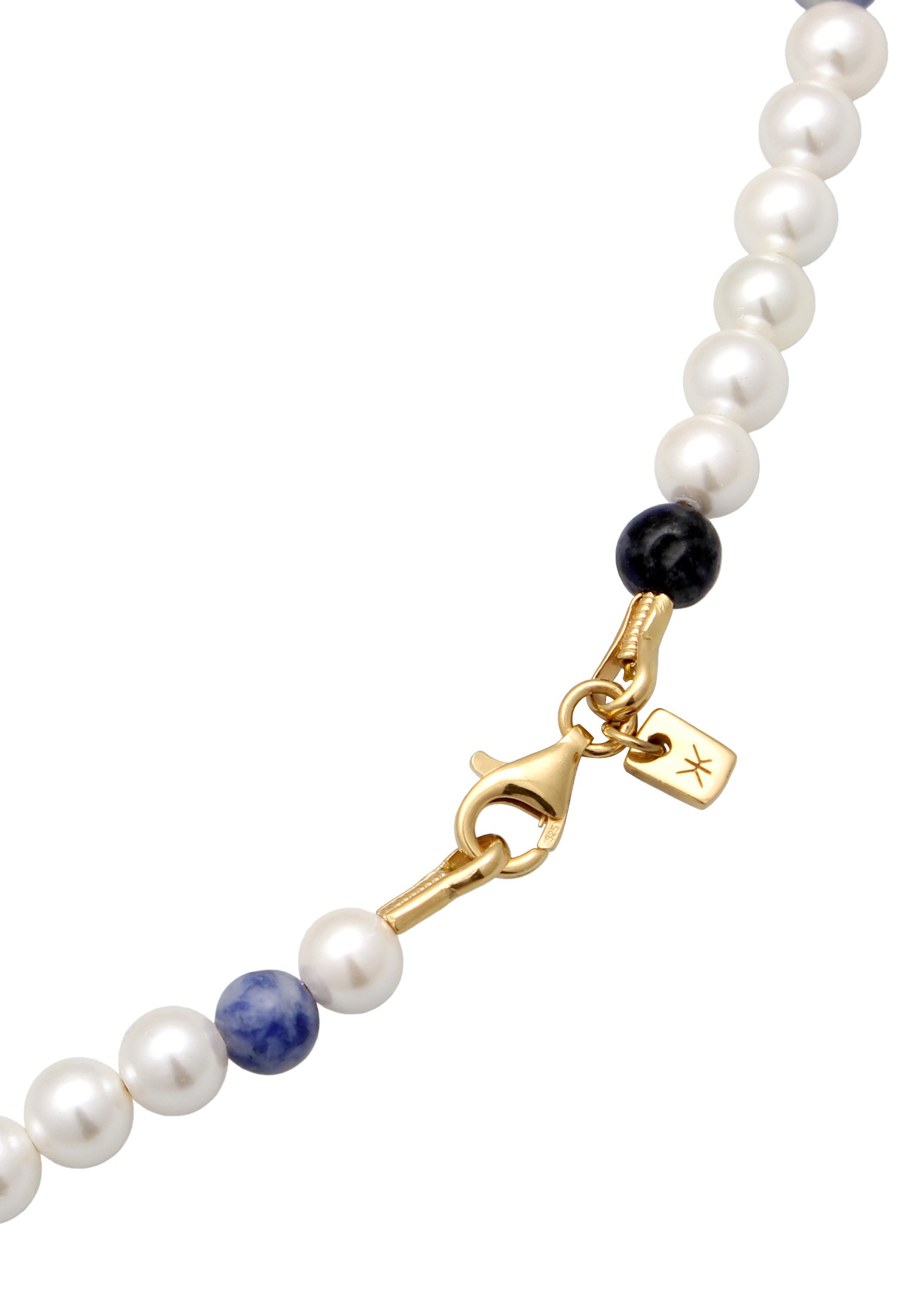 KUZZOI Hommes Perles de coquillage et d'agate bleue en argent sterling 925 plaqué or
