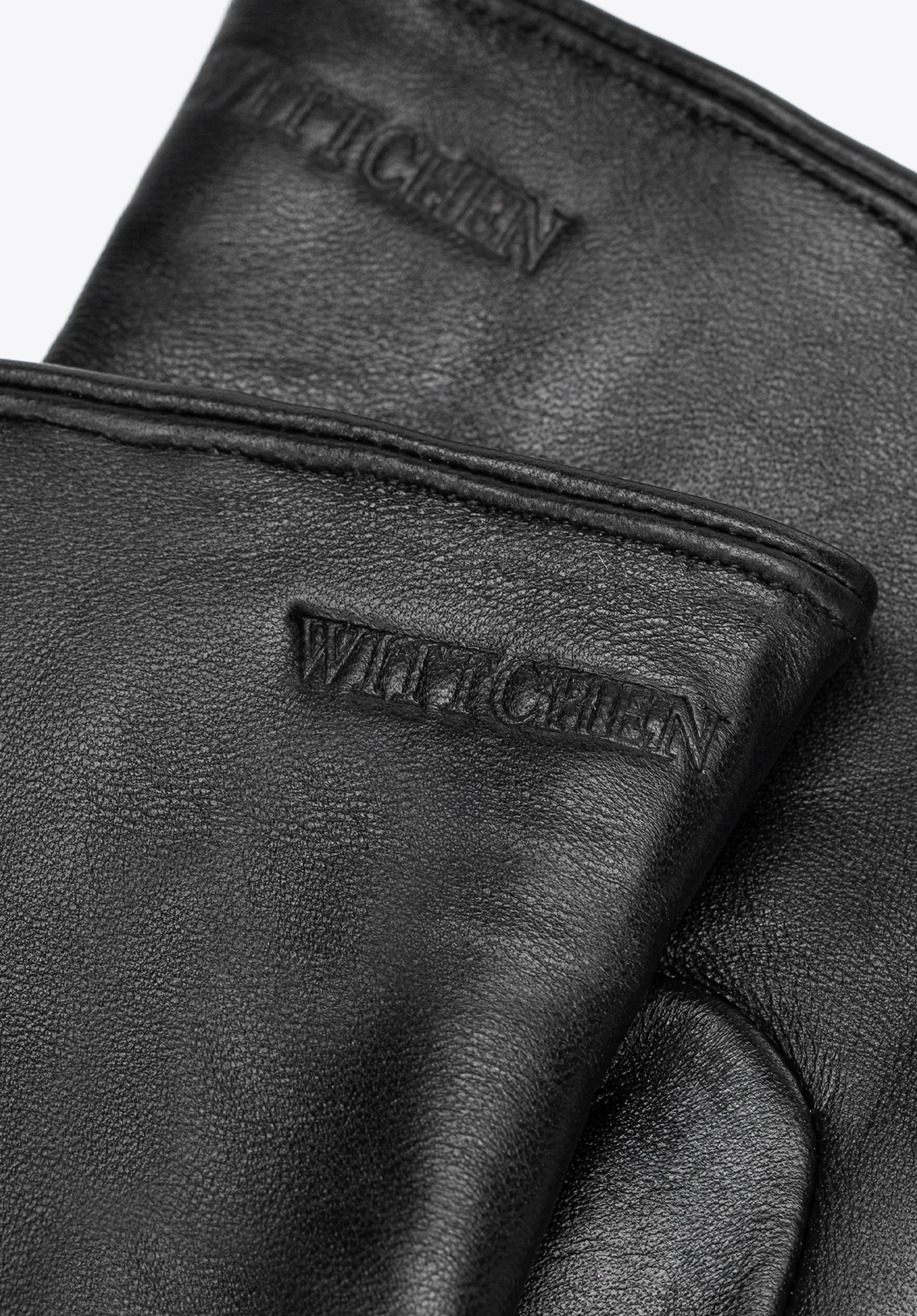 Damskie rękawiczki ze skóry naturalnej z kwiatowym wzorem czarne