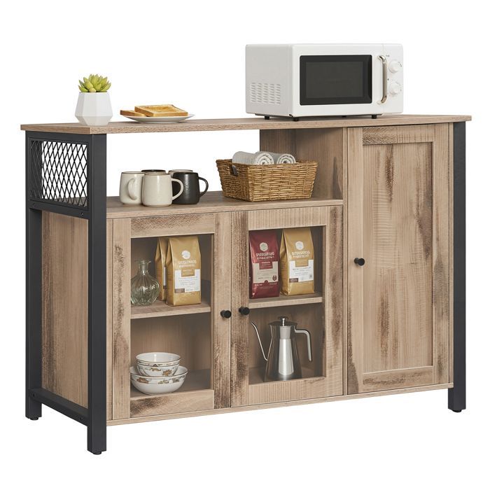 Mueble de almacenamiento con 3 puertas, 33 x 110 x 75 cm, estilo rústico, marrón y negro.