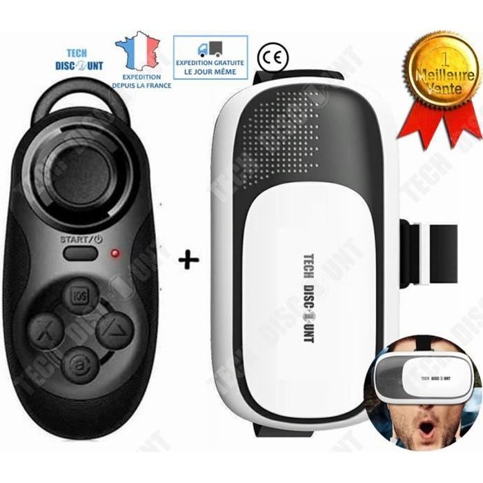 Óculos de realidade virtual 3D pretos, brancos e azuis com óculos inteligentes e controle remoto Bluetooth para jogos.