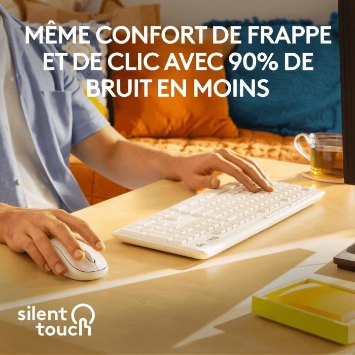 Conjunto de teclado e mouse sem fio - Logitech - MK295 - AZERTY - Branco
