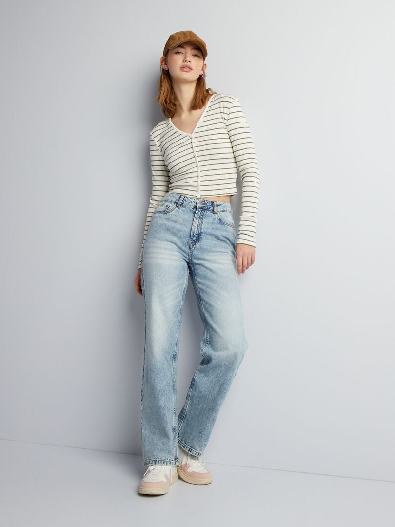 Gestreept kort T-shirt - GROEN