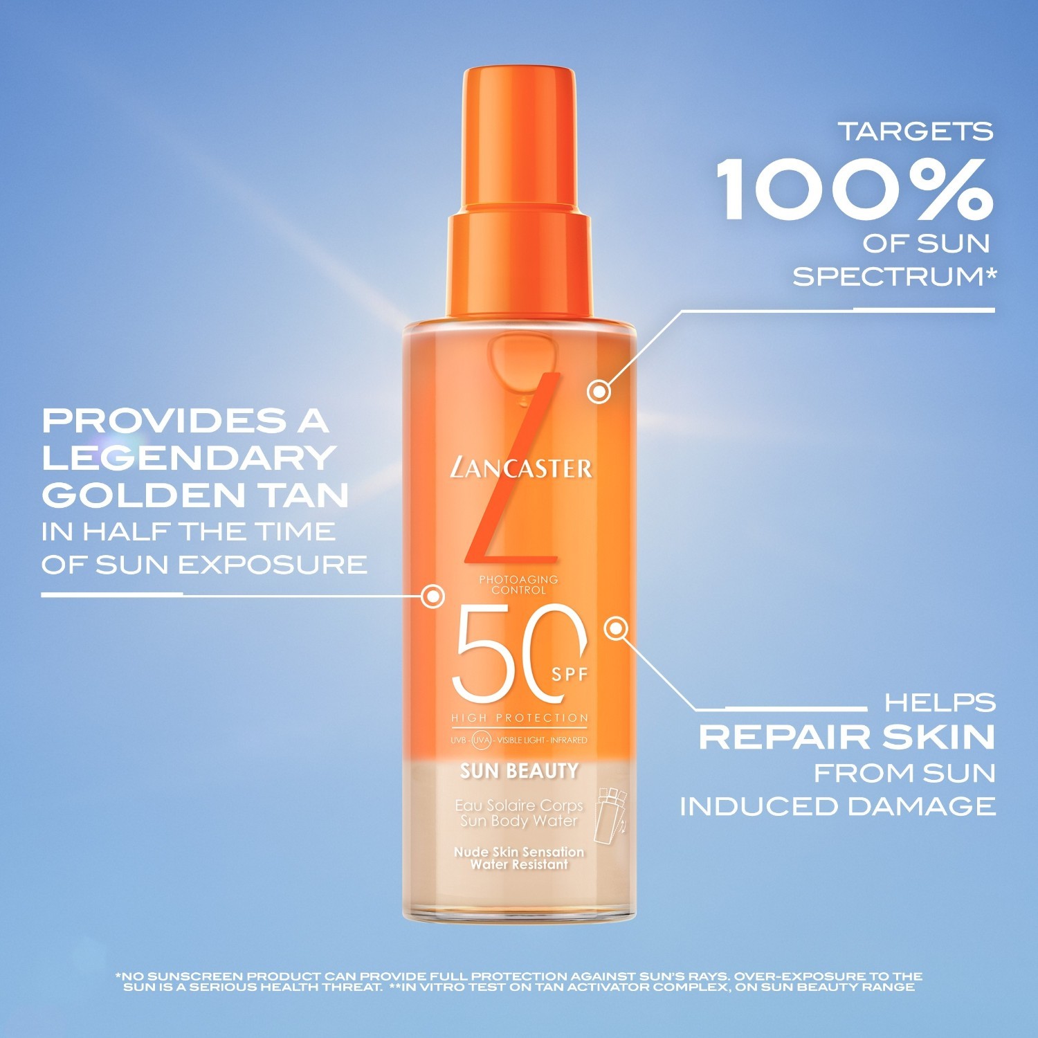 Lancaster saules aizsargkrēms Sun Beauty ķermeņa ūdens SPF50 - 100 ml