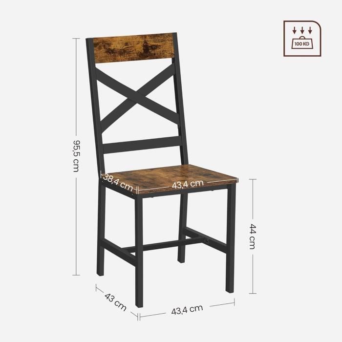 Sedie da pranzo VASAGLE, set da 4, sedie da cucina, struttura in acciaio, ergonomiche, marrone rustico e nero