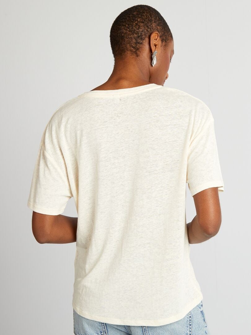 Camiseta de cuello redondo con lino - BLANCA