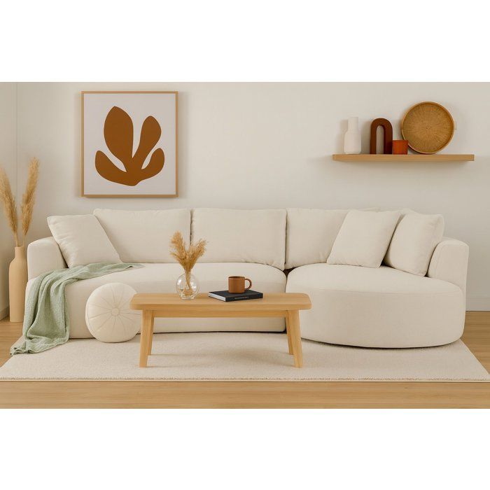 Sofá modular comprimido - 3/4 plazas - ADÈLE - Tela color crema beige - Diseño curvo - 307 x 167 x 90 cm