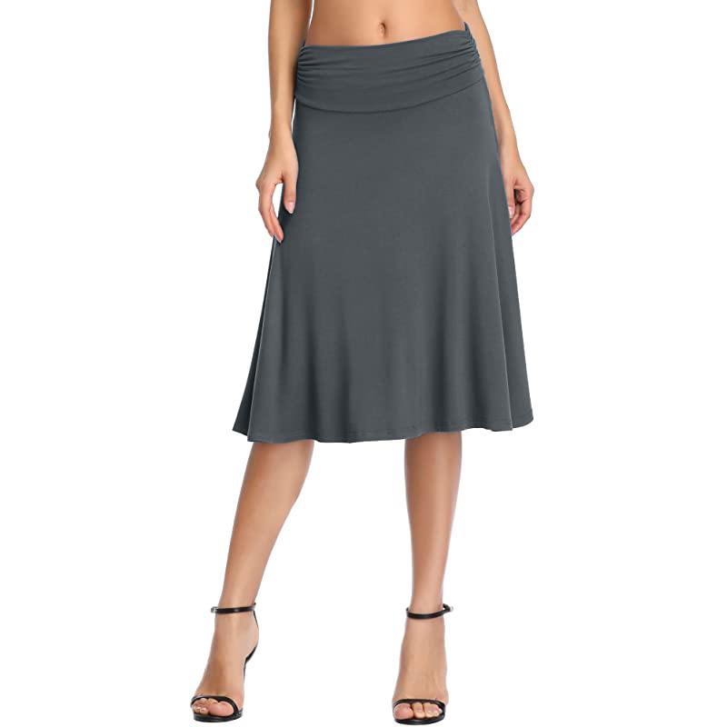 Gonna da yoga svasata elasticizzata a vita alta da donna con arricciatura in vita, gonna midi a vita alta per donna