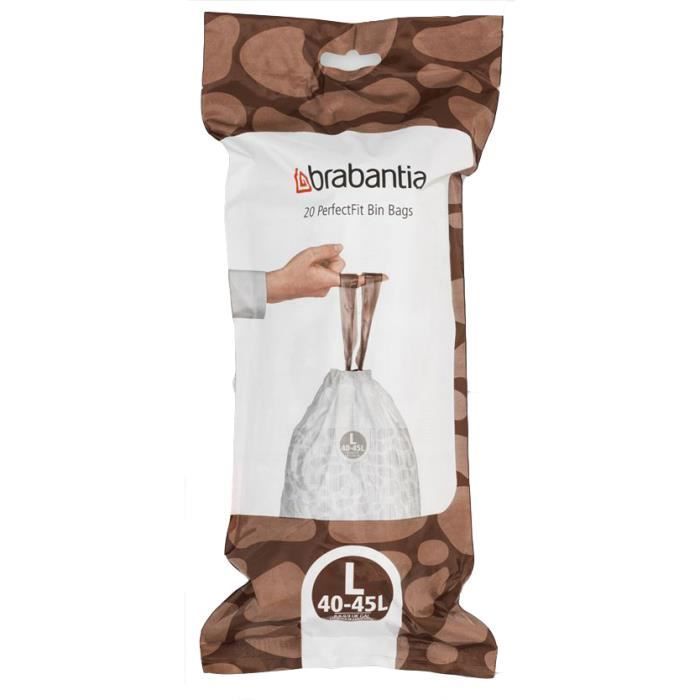 BRABANTIA 6 rouleaux de 20 sacs poubelle PerfectFit Code L 45L - Blanc