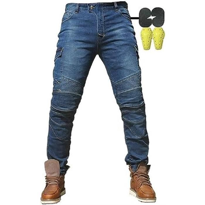 Pantalones de moto para hombre - Vaqueros de moto - Pantalones con protecciones para moto - Protección para ciclismo - Azul