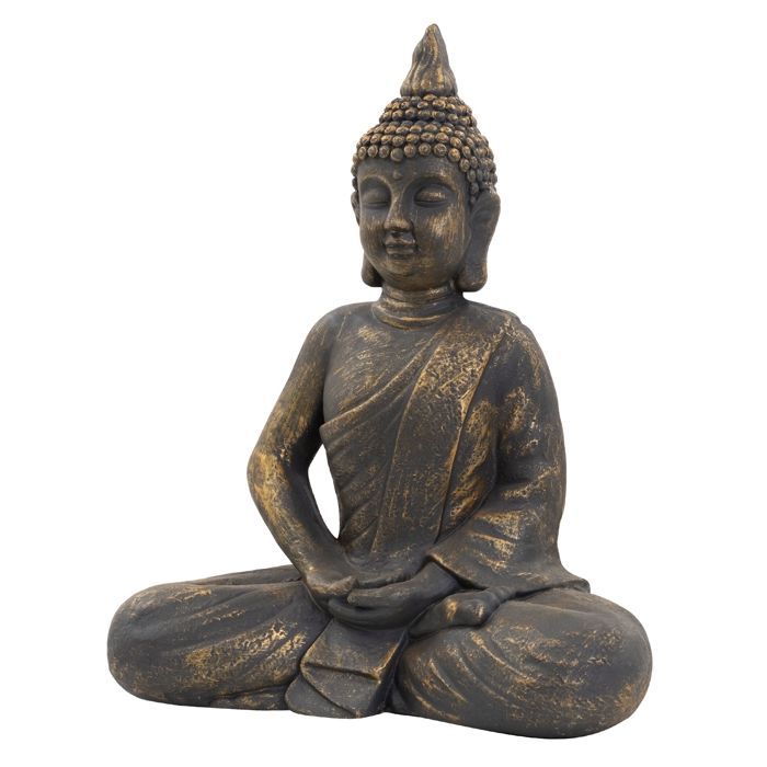 Estatua de Buda sentado de ECD Alemania, 48 cm, en piedra artificial de poliresina con aspecto de bronce. Escultura para jardín.