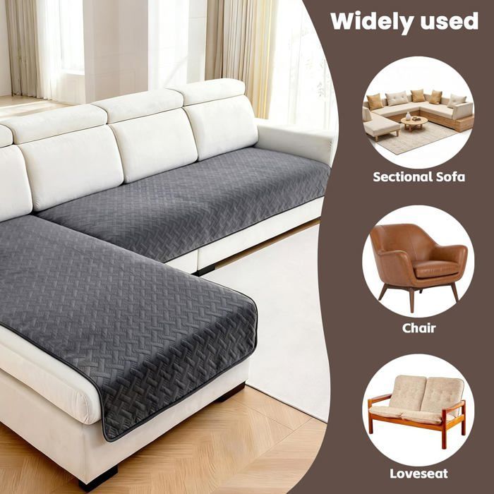 Funda de sofá de franela impermeable con base antideslizante, funda para sofá en forma de L, sofá seccional (gris, 90x90cm)