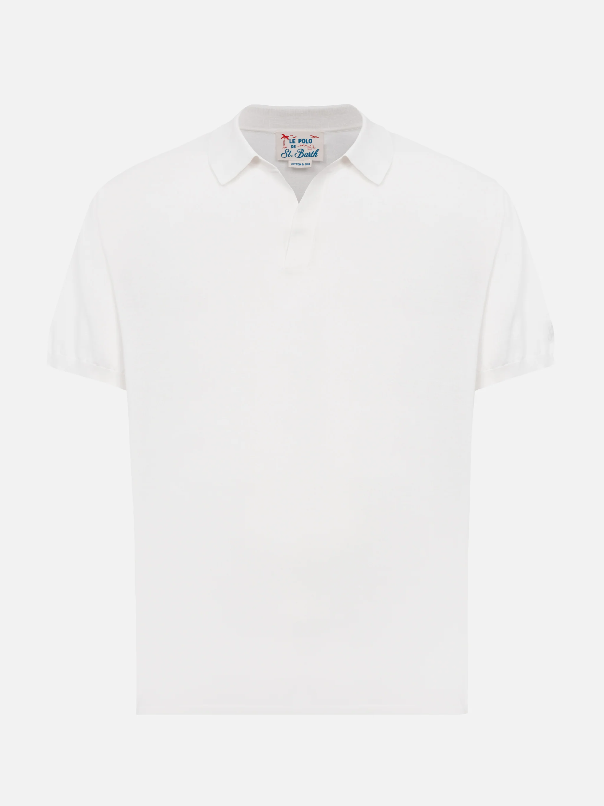 Sloan poloshirt in witte zijde en katoen gebreid