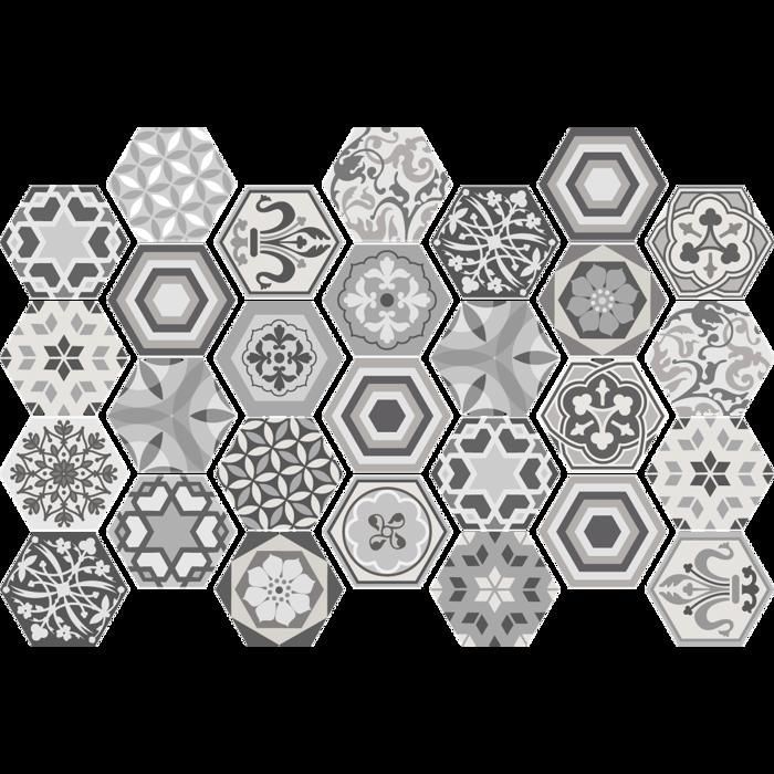 Sticker Mural Carrelage adhésif Cuisine Salle de Bain - CARRELAGES HEXAGONES NUANCES DE GRIS MOSAÏQUE - 28stickershexagones10x9cm