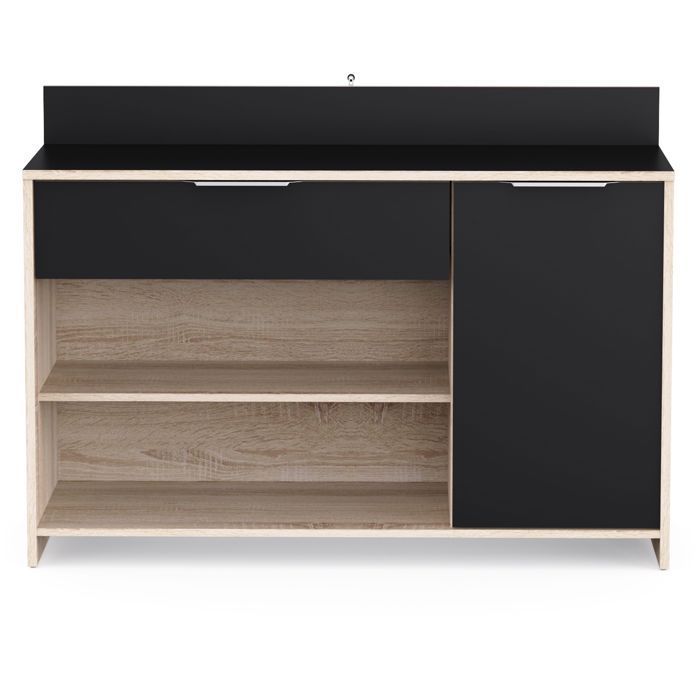 Kitchen sideboard - Raw oak and black finish - Contemporary - 1 door - MIKE - W 123 cm