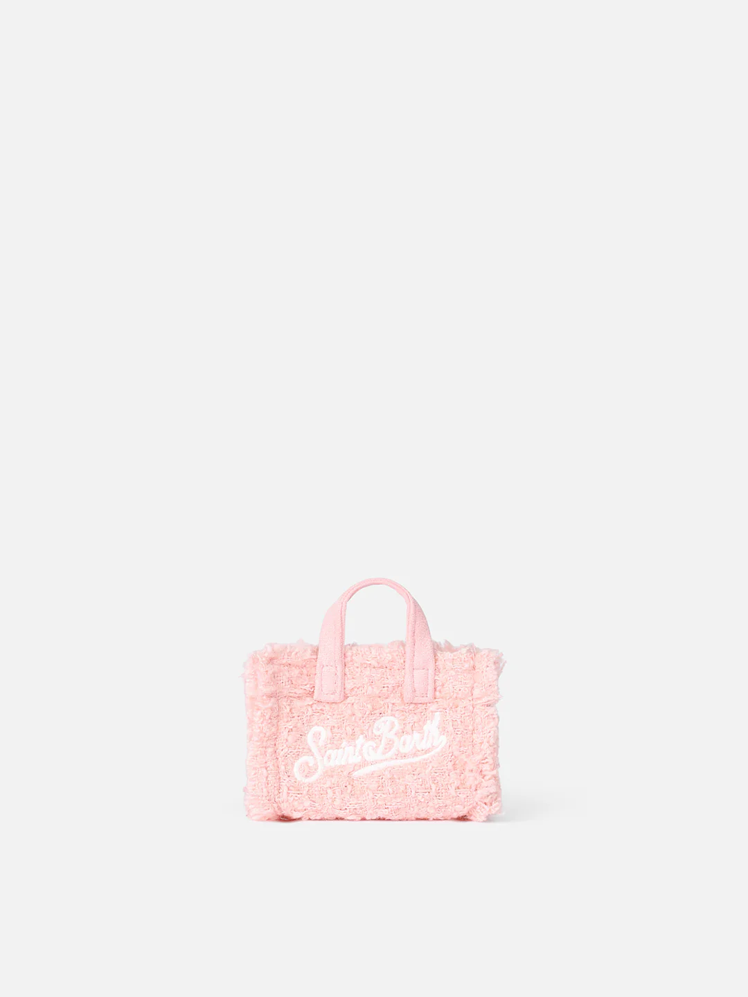 Llavero de tweed rosa con logotipo bordado