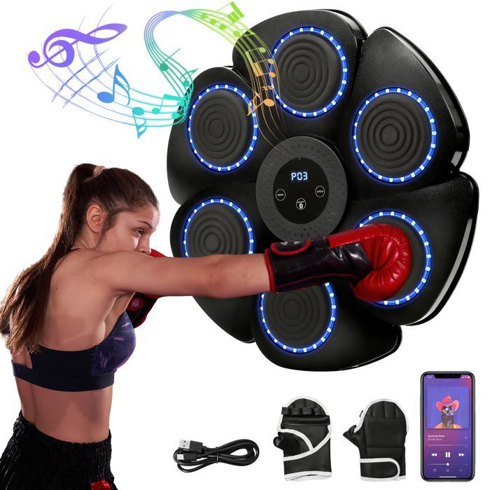 Máquina de boxeo musical, entrenador de boxeo de pared, juego de boxeo musical para adultos y niños, equipo de boxeo con guantes.