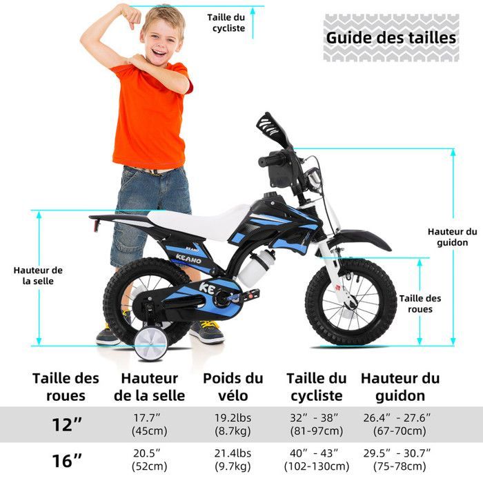 Vélo enfant JOYSTAR - 12 pouces - Vélo de type moto - Convient aux enfants de 2 à 4 ans - Avec stabilisateurs - Bleu