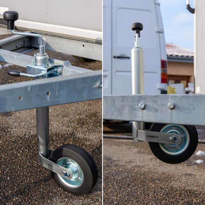 Rueda de apoyo - Tubo de acero de 35 mm - Llanta metálica - Soporte de montaje de acero de 35 mm de diámetro - Compatible con todo tipo de remolques