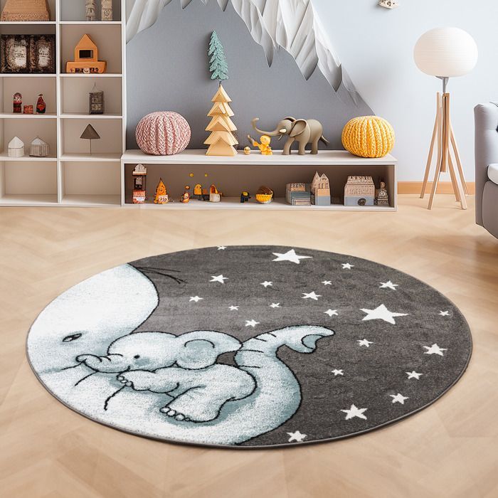 Tapis Enfant - Elefant étoile - Pépinière - Gris - 160 cm