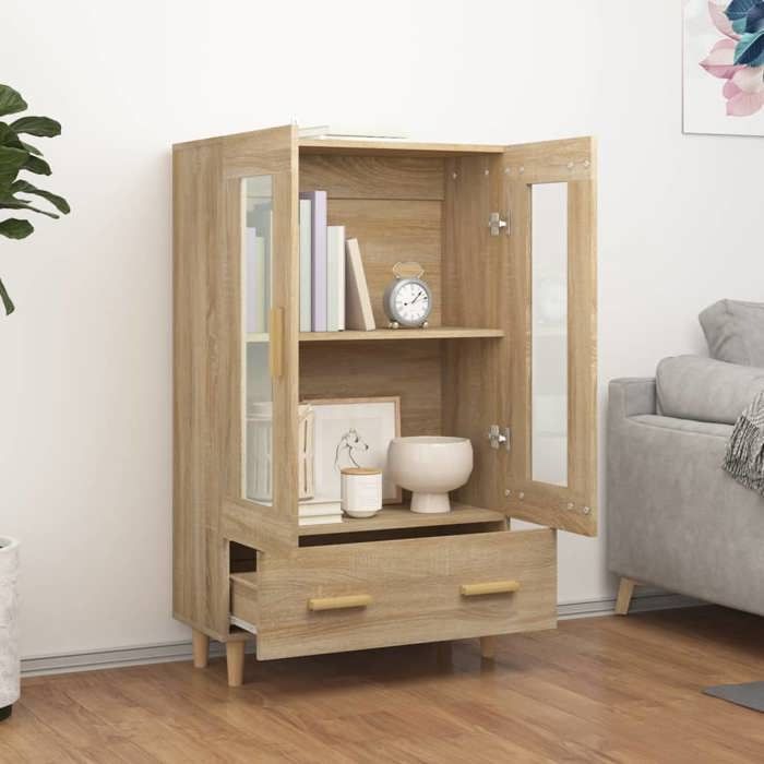 Aparador alto con múltiples compartimentos de almacenamiento - UU - Roble Sonoma - 70x31x115 cm - Madera de ingeniería C138