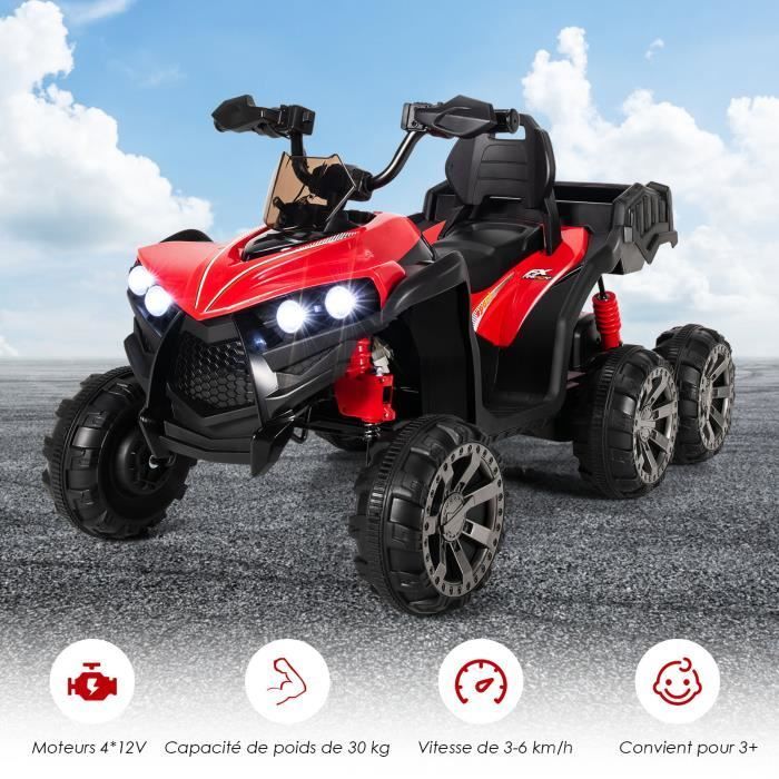Quad eléctrico COSTWAY de 12 V para niños, con 6 ruedas, 4 motores, caja de almacenamiento trasera, luces LED, música, función de cuentos, puerto USB, para mayores de 3 años, color rojo.