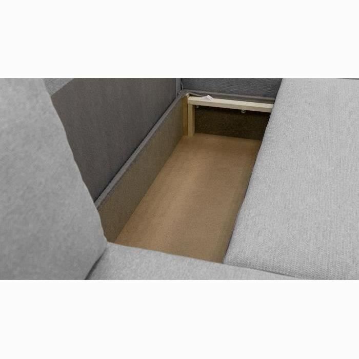 Canapé d'angle convertible panoramique PHARELL 5/6 places - Tissu souris - Coffre de rangement - L297 x P155 x H85 cm