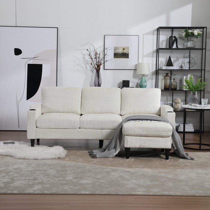 Canapé 4 places avec pouf rangement beige Maisentiel