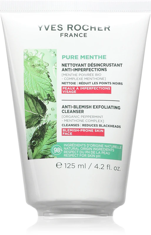 Gel de limpeza suave Yves Rocher Pure Menthe com efeito esfoliante
