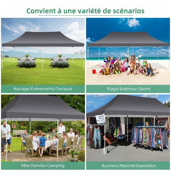 Barnum Pliant 3x6m Tonnelle de Jardin Exterieur Imperméable Tente de Reception avec 6 Parois Latérales Tonnelle Tente UV 50+ - Gris