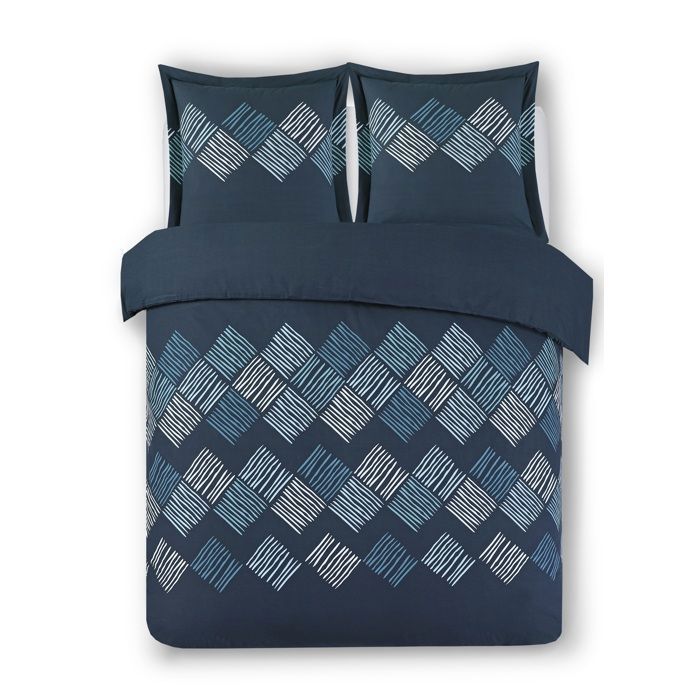 VISION - Juego de ropa de cama Nora - 100% algodón - Funda nórdica 200x200cm + 2 fundas de almohada 65x65cm - Azul